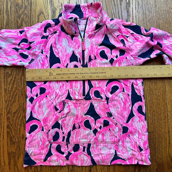 Lilly Pulitzer Girls Skipper Popover Top 1/2 Zip Flamingo Pink Navy Sz XL 12-14 - Picture 5 of 8